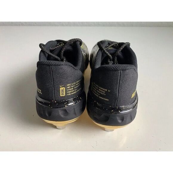 Nike Alpha Huarache Elite 3 Low Black Gold Men’s Size 7 Baseball Cleats NEW - Picture 5 of 10